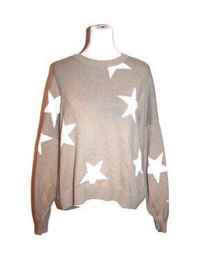 Hollister Drop Shoulder Crew Neck Beige Sweater With White Stars Size Large L